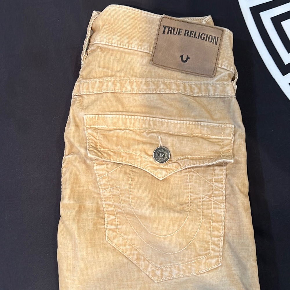 Mens True religion corduroy jeans khaki size 30 30 no stains dry cleaned